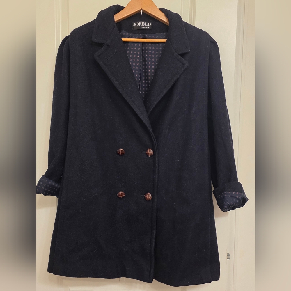 Vintage Wool Blend Over Coat Doublebreasted Jofeld Womens M 90s Preppy Academia